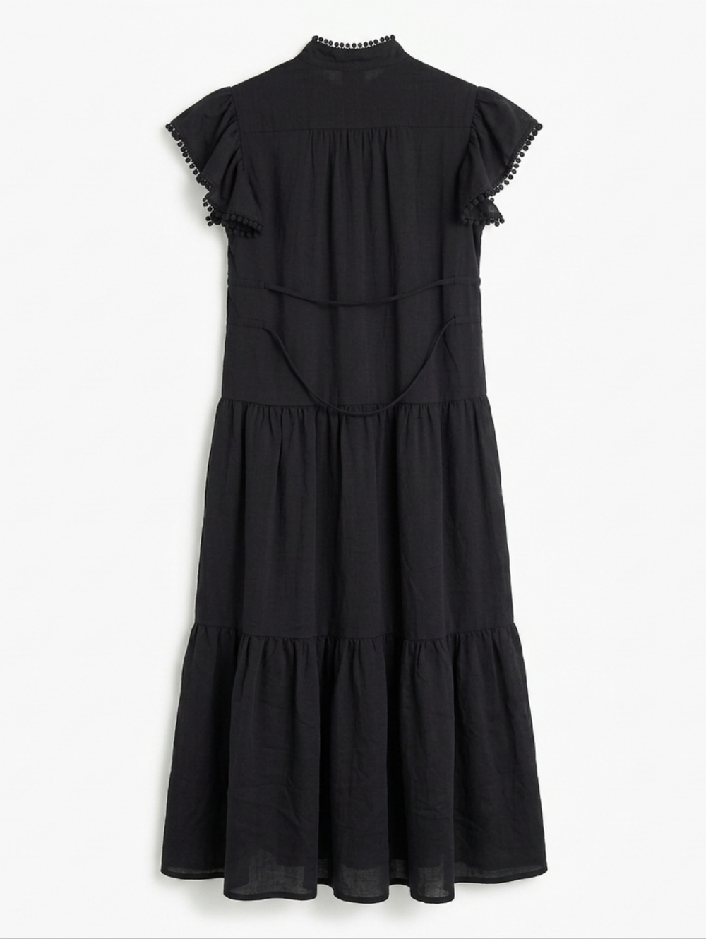 Sabina Musayev Black Gwen Tiered Pom Pom Ruffle Flutter Sleeve Maxi Dress Size S - Picture 3 of 6